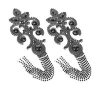 Baluue 2pcs Black Rhinestone Tassel Shoulder Epaulettes, Handmade Beaded Chain Tassel Appliqué for Jacket Decoration, Retro Style Party and Event Accessories