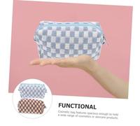 Baluue 2pcs Checkered Makeup Bag Wool Zipper Pouches for Travel and Organizing Cosmetics Portable Large Capacity Cosmetic Bags for Women Stylish Soft Brush Organizer