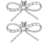 Baluue 2pcs Elegant Rhinestone Bow Shoe Clips, Silver Dress Accessory | Sparkling Alloy and Iron Details, Clip-on Charm for Pumps and Flats, for Weddings and Parties