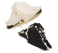 Baluue 2pcs Elegant Satin Pearl Hair Claw Clips for Women with Strong Hold for Thick Hair Non-slip Design for Formal Events and Everyday Styling Black and Beige