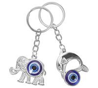 Baluue 2pcs Elephant Dolphin Keychains Evil Eye Decor Hanging Pendant Plastic Resin Animal Shape Fashionable Color Tight Sturdy Buckle Stylish Accessory for Home