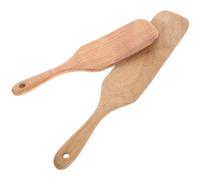 Baluue 2pcs Ergonomic Wooden Kitchen Utensil with Long Handles Flat Spatula and Small Ladle for Stirring Mixing Serving Natural Wood Cooking Tools for Home Chefs