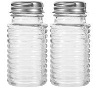 Baluue 2pcs Glass Salt and Pepper Shaker Set with Lid, Kitchen Spice Dispenser Bottles for Home Cooking and Dining, Portable Small Glass Condiment Holders Random Style