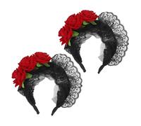 Baluue 2pcs Halloween Lace Rose Hairband for Women Soft Comfortable Floral Headband with Artificial Roses Enchanting Gothic Headpiece for Party Cosplay Photo Shoots