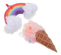 Baluue 2Pcs Ice Cream Shower Sponge Set Rainbow Colorful Loofahs for and Women, Reusable Soft Exfoliating Bath Balls Back Scrubber Shower Accessories