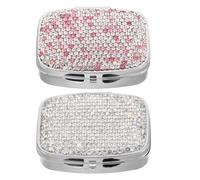 Baluue 2pcs Mini Medication Holder Rhinestone Bling Design Metal Portable Pill Box with 2 Compartments for Travel and Daily Use Stylish Chic Pill Organizer