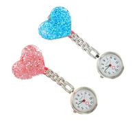 Baluue 2pcs Nurses Hanging Watch Clip-on Pocket Watch with Heart-Shaped Colorful Crystal Resin, Infection Control Design for Women Nurses, Suitable for Healthcare Uniforms, Blue and Pink