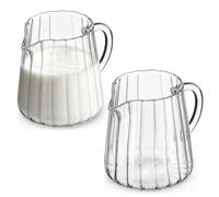 Baluue 2pcs Small Glass Pitcher, 250ml Wave Creamer Jug with Sharp Spout, Heat Resistant Coffee Milk Pourer for Espresso Latte Art Sauce Syrup, Transparent
