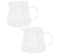 Baluue 2pcs Small Glass Pitcher, 350ml Wave Creamer Jug with Sharp Spout, Heat Resistant Coffee Milk Pourer for Espresso Latte Art Sauce Syrup, Transparent