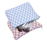 Baluue 2pcs Small Makeup Bag Zipper Organized Storage for Lipstick Eyeliner Period Pad Stylish Checkered Design