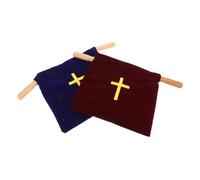 Baluue 2pcs Velvet Church Offering Bags with Wood Handles Communion Collection Pouches for Worship Service Baptism Religious Ceremonies Spacious Cross Embroidered Donation Basket