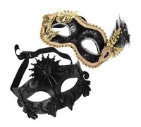 Baluue 2pcs Vintage Venetian Ball Masks for Women with Feathered Side Ornament Intricate Craftsmanship Comfortable Fit for Masquerade Carnival Ball Prom Mardi Gras Costume Parties