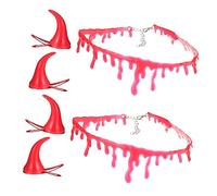 Baluue 2sets Unique Horn Hairpin Blood Necklace Creepy Halloween Necklace Hair Accessories for Women