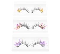 Baluue 3 Pairs Assorted Color False Lashes with Glitter Fiber Material, Flexible and Blend Well with Eyelids, for Role Playing and Street Style Makeup Looks