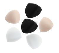 Baluue 3 Pairs Removable Triangle Pad Inserts Breathable Sponge Padding for Women Ladies Black White Skin Color Reusable Lightweight Comfortable Breast Liners