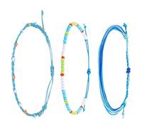 Baluue 3pcs Beads Anklet Bohemian Foot Pendant Chain Adjustable Lightweight Colorful Plastic Beads Cord Jewelry for Women Girls Festival Beach
