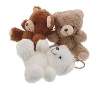 Baluue 3pcs Cute Curly Plush Bear Keychain Set with Gold Metal Ring, Small Sitting Stuffed Animal Bag Charm for Women’s Backpack and Handbag Accessories