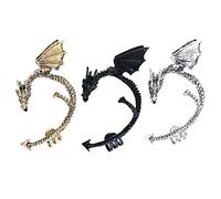 Baluue 3Pcs Gothic Punk Flying Dragon Ear Cuff Earrings Set Non-Piercing Ear Clips in Antique Bronze, Silver, and Black for Alternative Fashion Accessories