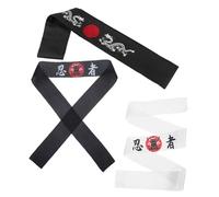 Baluue 3pcs Japanese Samurai Chef Hachimaki Headbands for Cooking Sports Costume Traditional Ninja Karate Bandanas for Adults Black White with Black Dragon Design