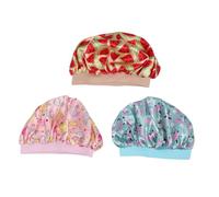 Baluue 3pcs Kids Satin Sleep Bonnet Set Green Beige Watermelon Dolphin Pink Adjustable Wide-brimmed Hair Cap for Boys and Girls for Nighttime Use