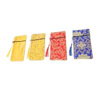 Baluue 4 Pcs Small Buddhist Scriptures Pouches Brocade Jewelry Storage Bags Ethnic Style Drawstring Pouch Set 10X19Cm Suitable for Scripture Sundries and Jewelry Organizing