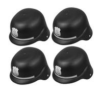 Baluue 4pcs British Bobby Helmet Realistic Black Policeman Costume Headgear for Halloween Role Play Birthday Parties Educational Pretend Play Accessories