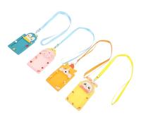 Baluue 4pcs Cartoon Card Holder with Lanyard, Soft Silicone Student Bus Card Sleeve Set Including Bunny, Sleepy Dog, Princess and Dreamy Bird Designs, Portable Id Badge Holder for School