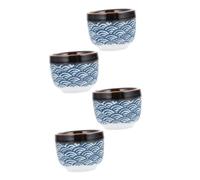Baluue 4Pcs Japanese Sake Cup Traditional Hand-Painted Ceramic Saki Cups Blue White Glazed Tea for Home Hot Cold Drinks