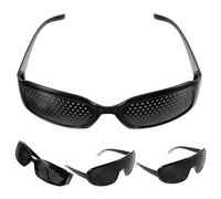 Baluue 4pcs Portable Pin Hole Sunglasses for Vision Training and Short Sight Correction, Black Rectangular Multi-hole Protective Eyeglasses for Outdoor Use