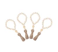 Baluue 4pcs Rustic Wooden Beads Garland with Jute Tassels Farmhouse Hanging Boho Decor for Living Garden Holiday Party and Seasonal Wall Hanging Decorations