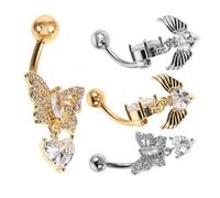 Baluue 4pcs Surgical Belly Piercing Rings with Butterfly and Heart Charms Easy to Use Stainless Steel Navel Bars for Women and Men Stylish Body Jewelry Collection
