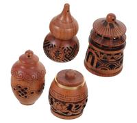 Baluue 4pcs Wooden Diffuser Necklace Charms Hollow Carved Gourd Vase Pendants Aromatherapy Essential Oil Diffuser Pendant for Keychains Car Aroma Accessories with Blessing Words