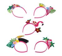 Baluue 5pcs Hawaiian Beach Party Hairbands with Realistic Flamingo Palm Leaves and Coconut Tree Flowers Lightweight Luau Headbands for Tropical Events and Photo Props