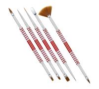 Baluue 5pcs Nail Art Brushes Double-ended Liner Brush and Duster with Antislip Handle for Builder Gel and Acrylic Nails and DIY Home Manicure Tools