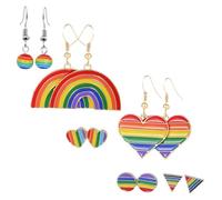 Baluue 6 Pairs Rainbow Drop Earrings Heart Shaped Rhinestone Studs Pride Jewelry for Women Valentine's Day Gifts Alloy Dangle Accessories