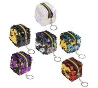 Baluue 6pcs Zipper Sequin Coin Storage Bags Change Purses Portable Cubic Mini Pouches for Women School Shopping Work Daily Use in Red Purple Green