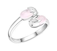 Baluue Adorable Rabbit Shaped Ring Pink Enamel Hibiscus Stone Open Ring for Women Girls Cute Reversible Bunny Jewelry