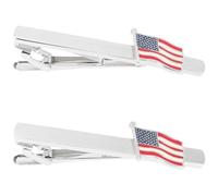 Baluue American Flag Tie Clips for Men Set of 2 - Patriotic Us Flag Metal Clasp for Firefighter Uniform, Tie Pins for Business Suit And Wedding Accessory
