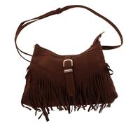 Baluue Bohemian Suede Fringe Crossbody Purse for Women Retro Woven Shoulder Bag with Ethnic Embroidery Casual Travel Handbag Sustainable Fine Craftsmanship Deep Brown