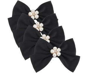 Baluue Bow for Wedding and Birthday with Cloth and Metal Material 2 Pairs Black Shoe Clips Reusable Shoe Decor Serving Life for Women
