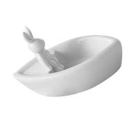 Baluue Ceramic White Rabbit Candlestick Holder with Minimalist Design for Dining Table Decoration, Multifunctional Use Including Holding Incense Powder, Present and Bunny Desktop Decor