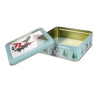 Baluue Christmas Candy Tinplate Box Window Lid, Square Tinplate Cookie Storage Box for Biscuits and Treats, Medium Size Christmas Biscuit Tin Santa and Tree Design