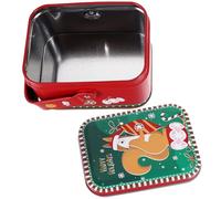 Baluue Christmas Tinplate Candy Box Handle Decorative Tinplate Cookie Storage Box Christmas Squirrel Design Gift for Holiday Sweets and Biscuit Treats