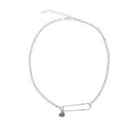Baluue Creative Small Paperclip Pendant Necklace for Women Silver Clavicle Chain with Exaggerated Personality Design Rhinestone Decor for Party Nightclub Ktv Wear Unique Body Jewelry