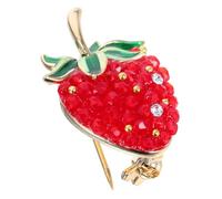Baluue Cute Red Crystal Strawberry Brooch Pin High Craftsmanship Fruit Jewelry Lapel Badge for Women Versatile Minimalist Style Clothing Accessory for Party Casual Wear