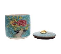 Baluue Enamel Painted Tea Container with Airtight Lid Food Grade Safe Ceramic Storage Jar for Beans and Tea Leaves Elegant Vintage Style Organizer for Kitchen and Dining Chic Floral