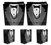 Baluue Five Senses Bags 5pcs Set Black Paper Handbags with Handles for Wedding Party Packaging, Elegant Tuxedo Bag Design Suitable for Birthday and Coffee Shop Use