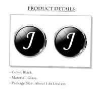 Baluue Glass and Copper Cuff Link Sleeve Button with J Letter Pattern Electroplated Smooth Finish Lightweight Glass Collar Button for Mens Shirt and Tuxedo Classic Monogrammed Style