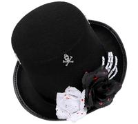 Baluue Halloween Black Top Hat with Decorative Skeleton Hand and Black Roses, Lightweight Felt Gothic Steampunk Headwear for Day the Dead Cosplay Costume
