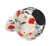 Baluue Harvest Festival Chicken Egg Basket with Ceramic Lid Lightweight Metal Wire Egg Collector for Kitchen Countertop Storage Portable Round Gathering Basket and Small Items Decorative